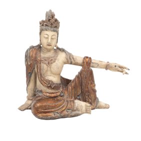 Chinese Polychrome Painted and Carved Wood Guanyin