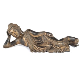 A Thai Gilt and Lacquered Reclining Buddha