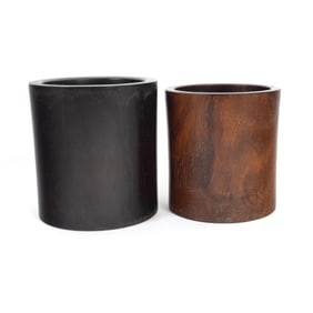 Group of Two Chinese Hardwood Brush Holders