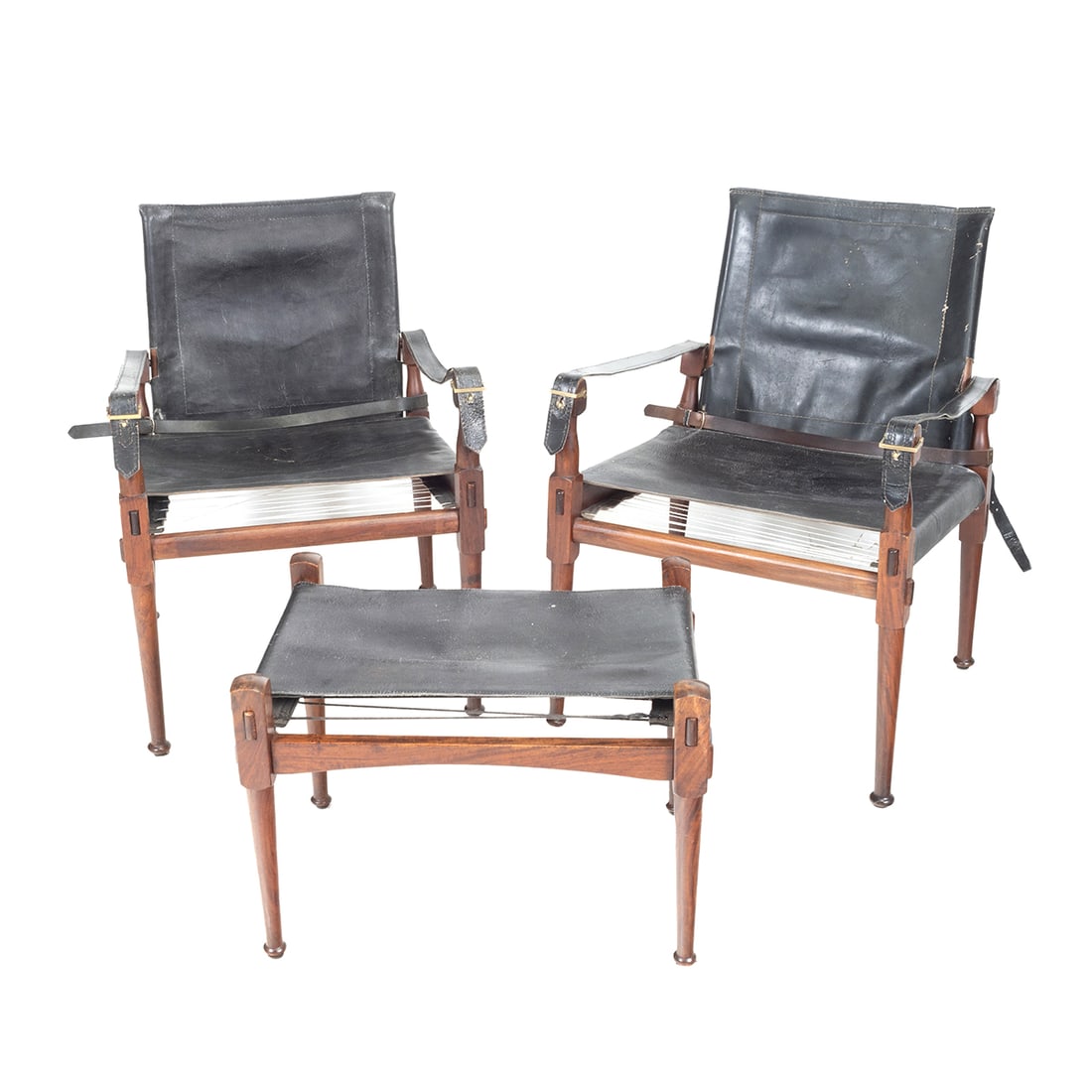 Pair M. Hayat & Brothers Safari Armchairs with Stool (1 of 4)