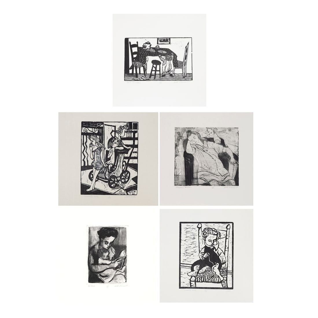 Will Barnet, Images of Children, portfolio: WILL BARNET (American, 1911-2012), “Images of Children,” portfolio of four etchings on Rives Heavyweight paper and four woodcuts on Japanese Kozo paper, with title and content page in original