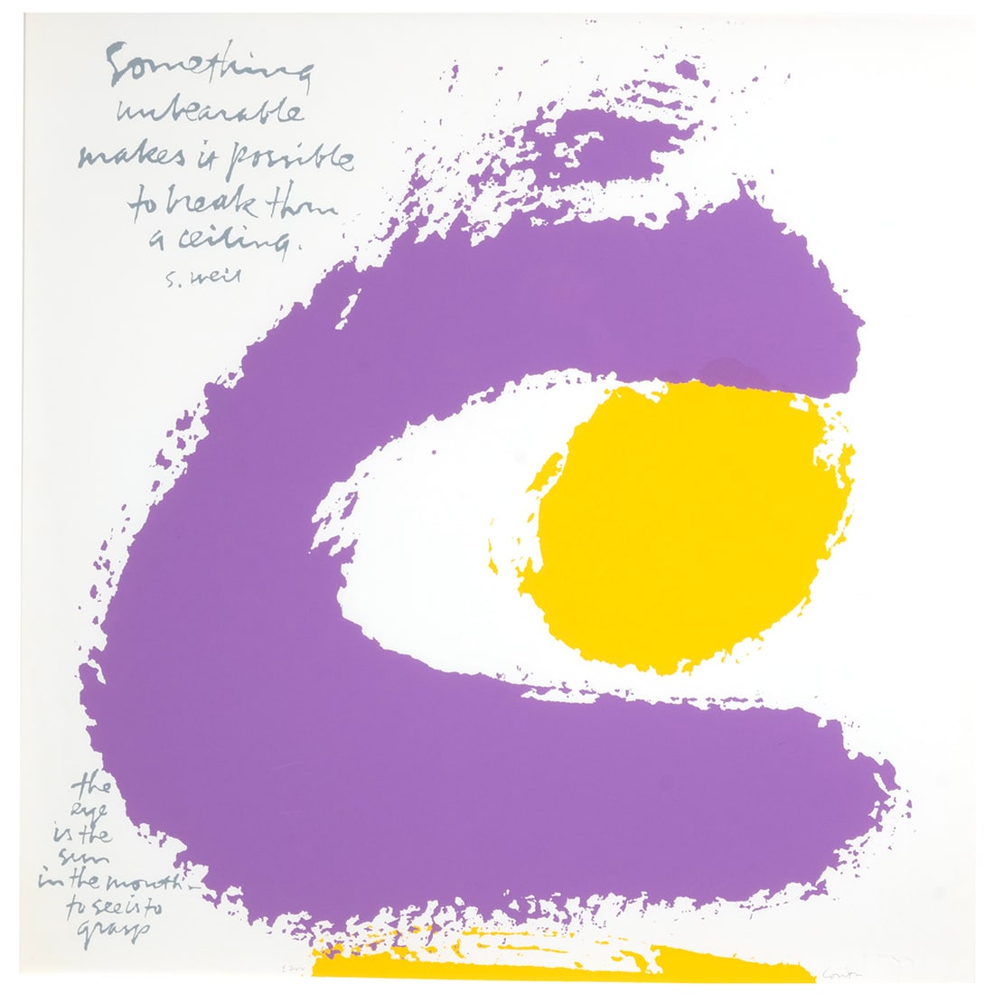 Corita Kent, The Eye in the Sun, serigraph: SISTER MARY CORITA KENT (American, 1918-1986), "The Eye in the Sun," 1972, serigraph, (approximate dimensions - sheet: 23 x 23 inches), inscribed “E 200” at lower left, and signed lower right.
