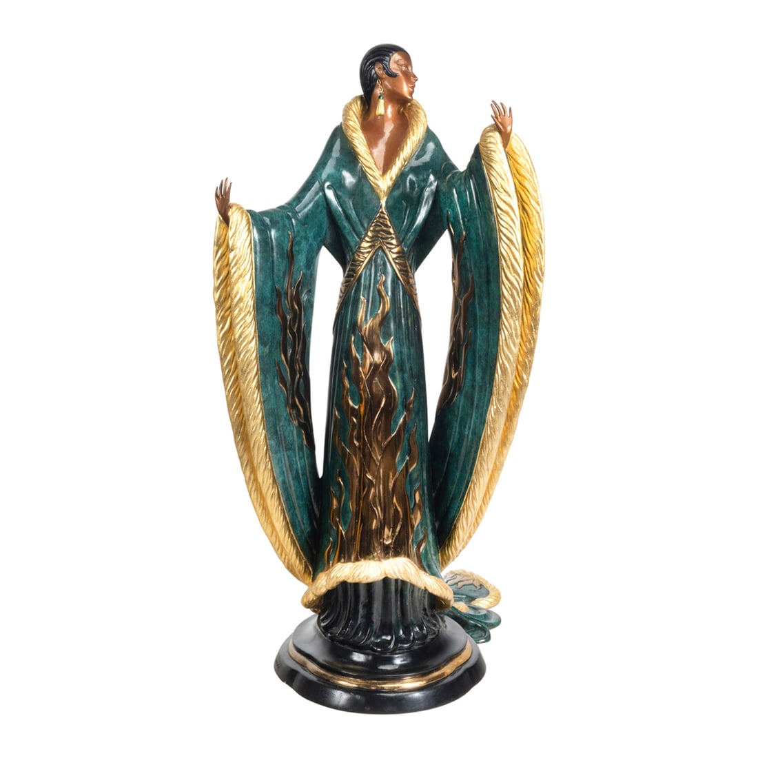 Erte, Femme de Luxe, bronze: ROMAIN (Erte) DE TIRTOFF (Russian/French, 1892-1990), "Femme de Luxe," 1990, enameled, gilt and patina bronze, (approximate dimensions - overall: 18 H x 8 1/2 W x 13 L inches), numbered 124/500, Copyr