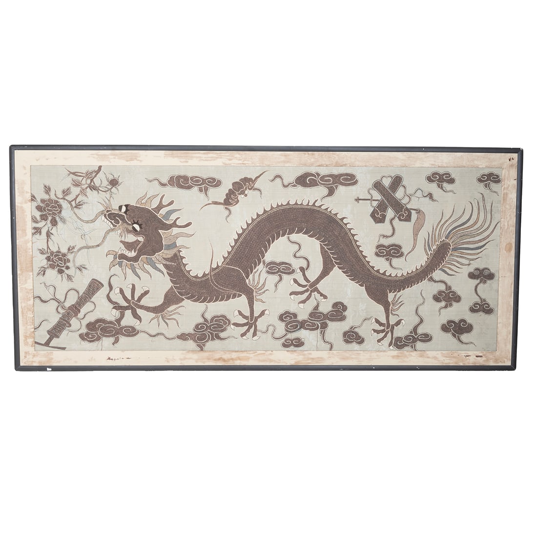 A Chinese Framed Silk Dragon Panel (1 of 3)