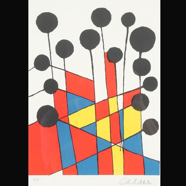 ALEXANDER CALDER "Balloons": ALEXANDER CALDER (American 1898-1976) "Balloons" Lithograph on paper. Image: 12 x 9.5 inches/ 30.5 x 24.1 centimeters. Signed in pencil lower right "Calder" Artist's proof lower left "E. A." Verso: Ce