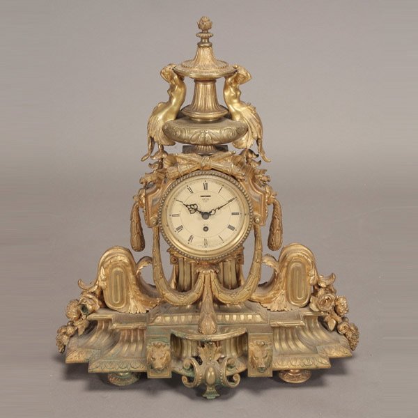 Louis XV Style Smiths Great Britain Nine Day Clock: Louis XV Style Gilt Bronze Nine Day Clock, Great Britain {Dimensions 22 x 20 x 7 inches}