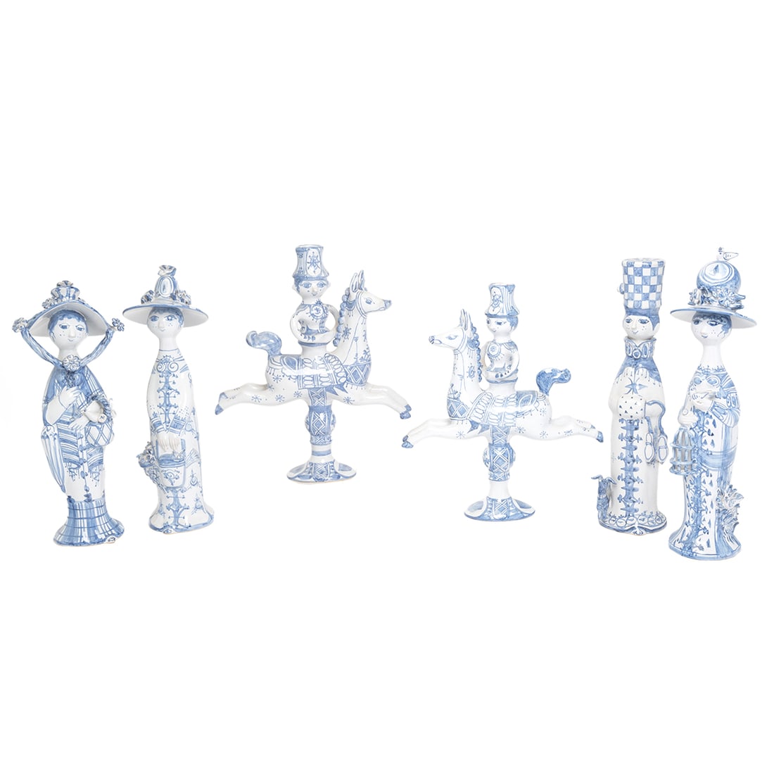 Six Bjorn Wiinblad Pottery Figures and Candlesticks (1 of 4)