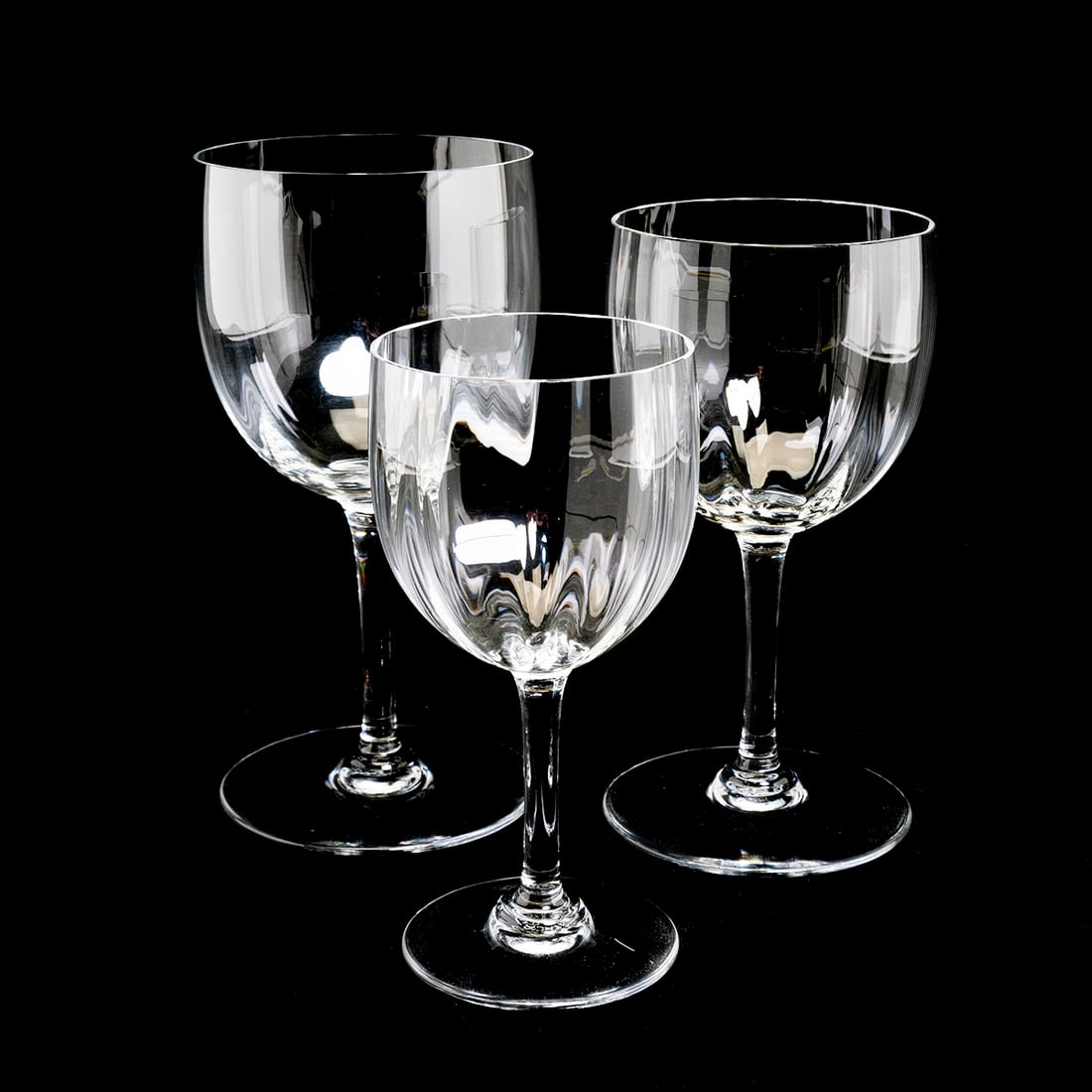 Baccarat Crystal Montaigne Optique Stemware Set: Baccarat Crystal Montaigne Optique Stemware Set. Comprising 15 water goblets, 14 wine stems, 15 claret wine stems. Markings to undersides. {Approximate dimensions: Water 7" high, wine 6 1/4" high, cla