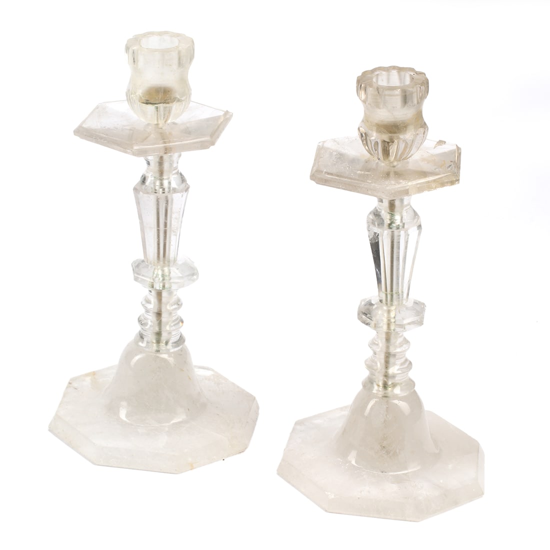 Pair of Neoclassical Style Rock Crystal Candlesticks (1 of 3)