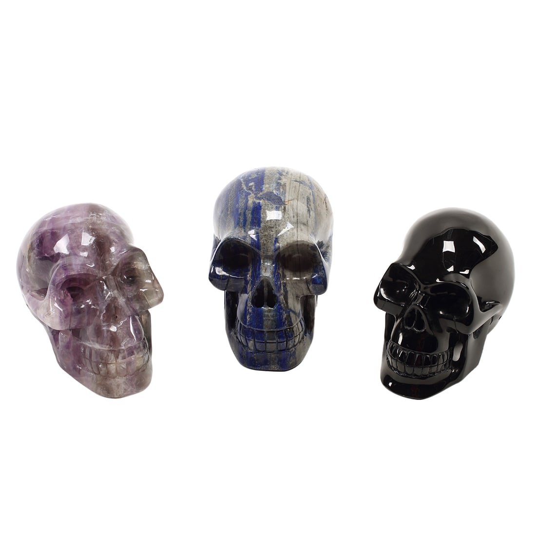Three Carved Skulls: Amethyst, Lapis, and Black Onyx (1 of 4)