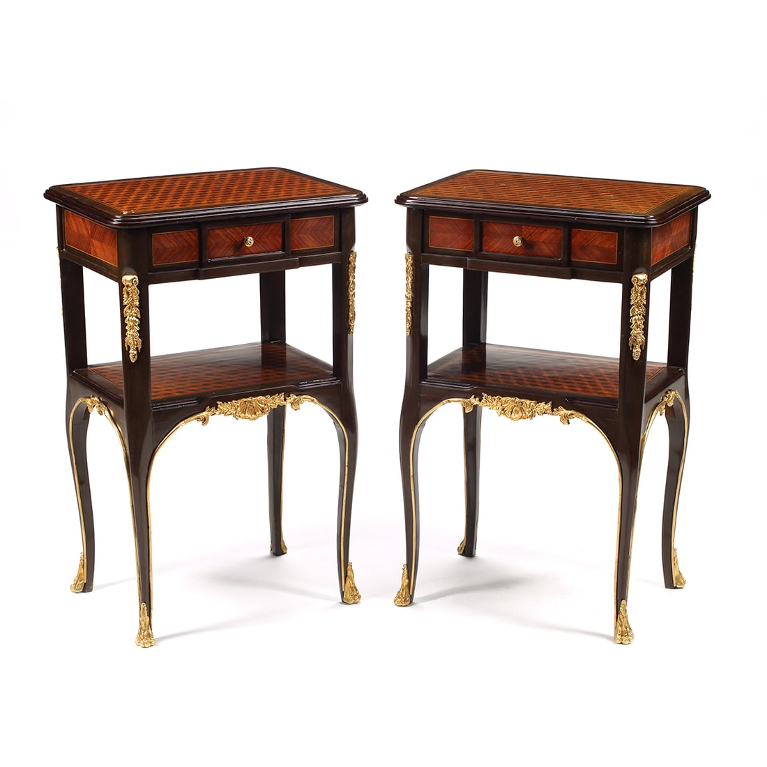 Pair of French Transitional Style Marquetry Nightstands (1 of 4)