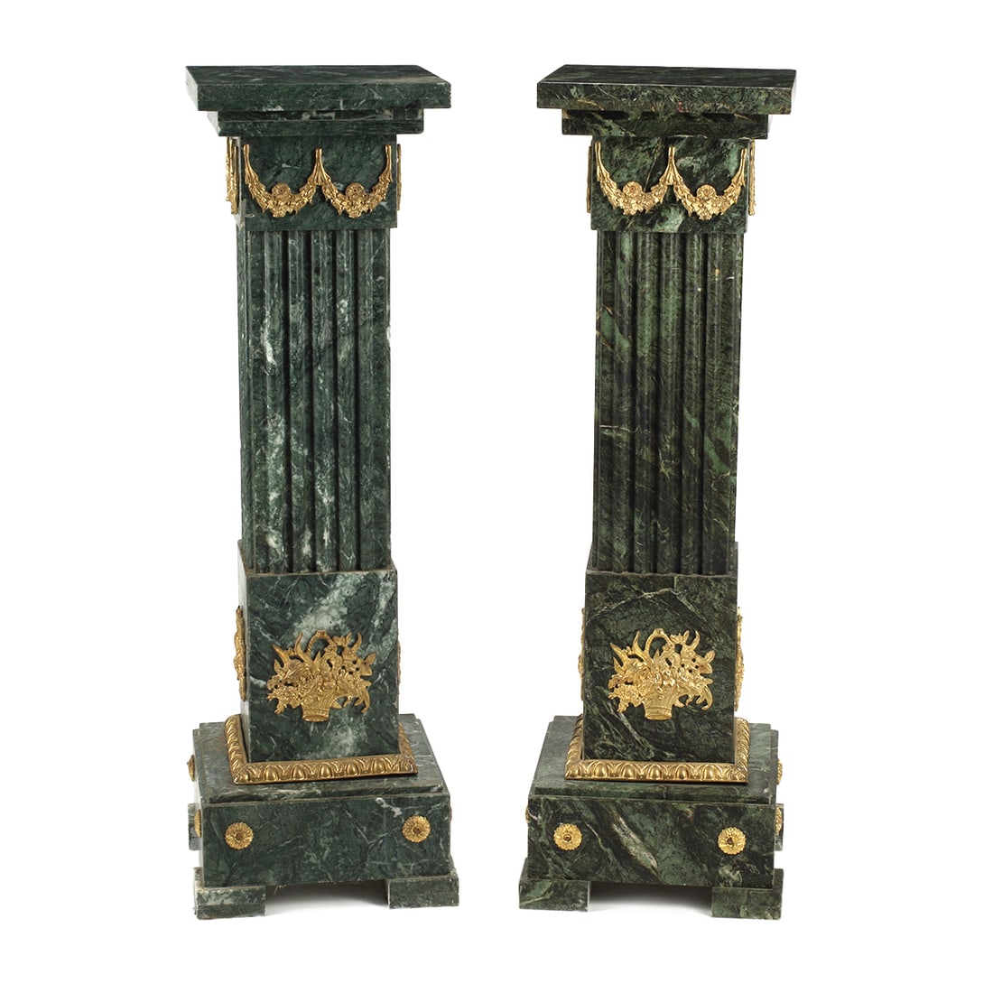 Pair of Louis XVI Style Green Marble Column Pedestals (1 of 5)