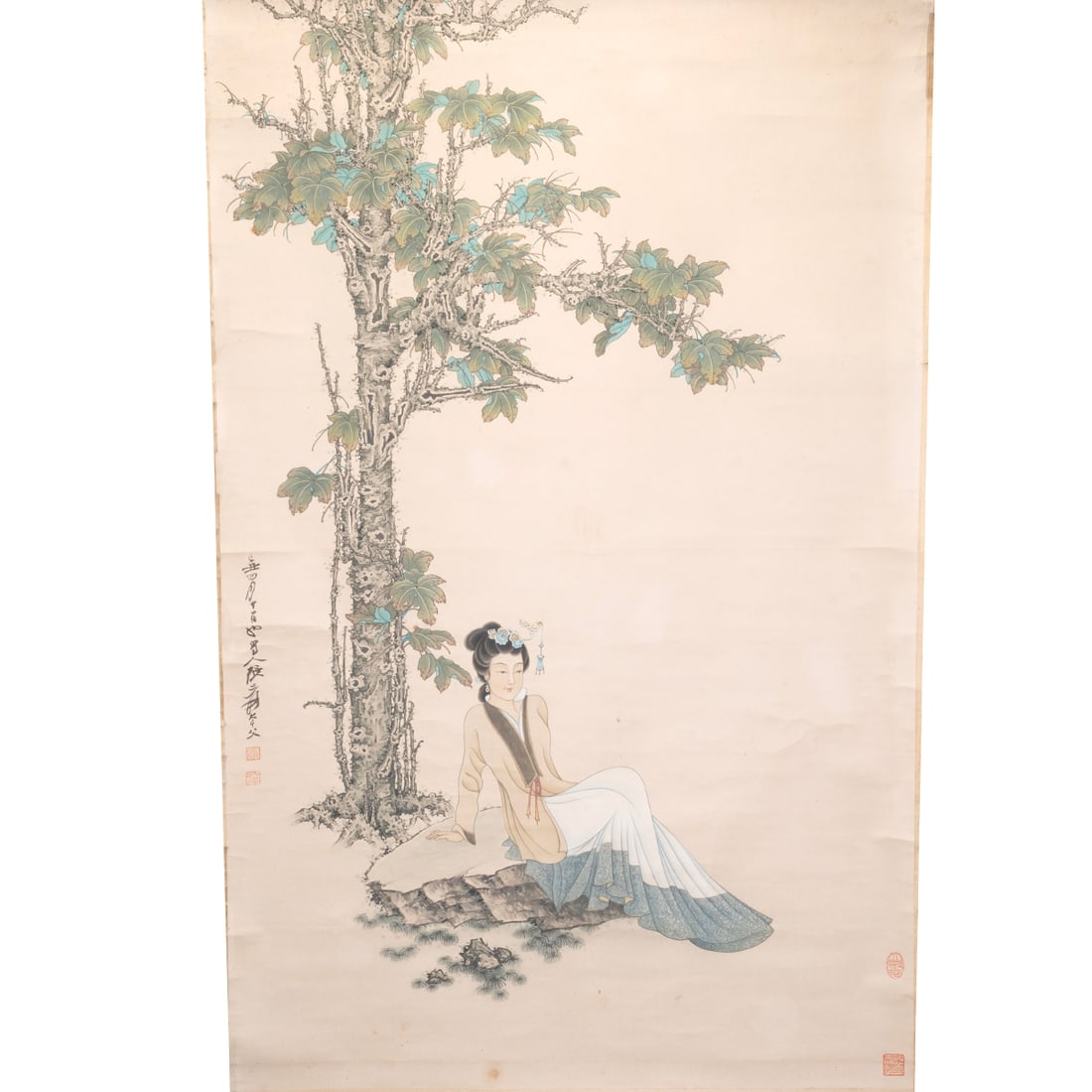 Attributed to Zhang Daqian: 'Lady Under Wutong Tree' (1 of 3)