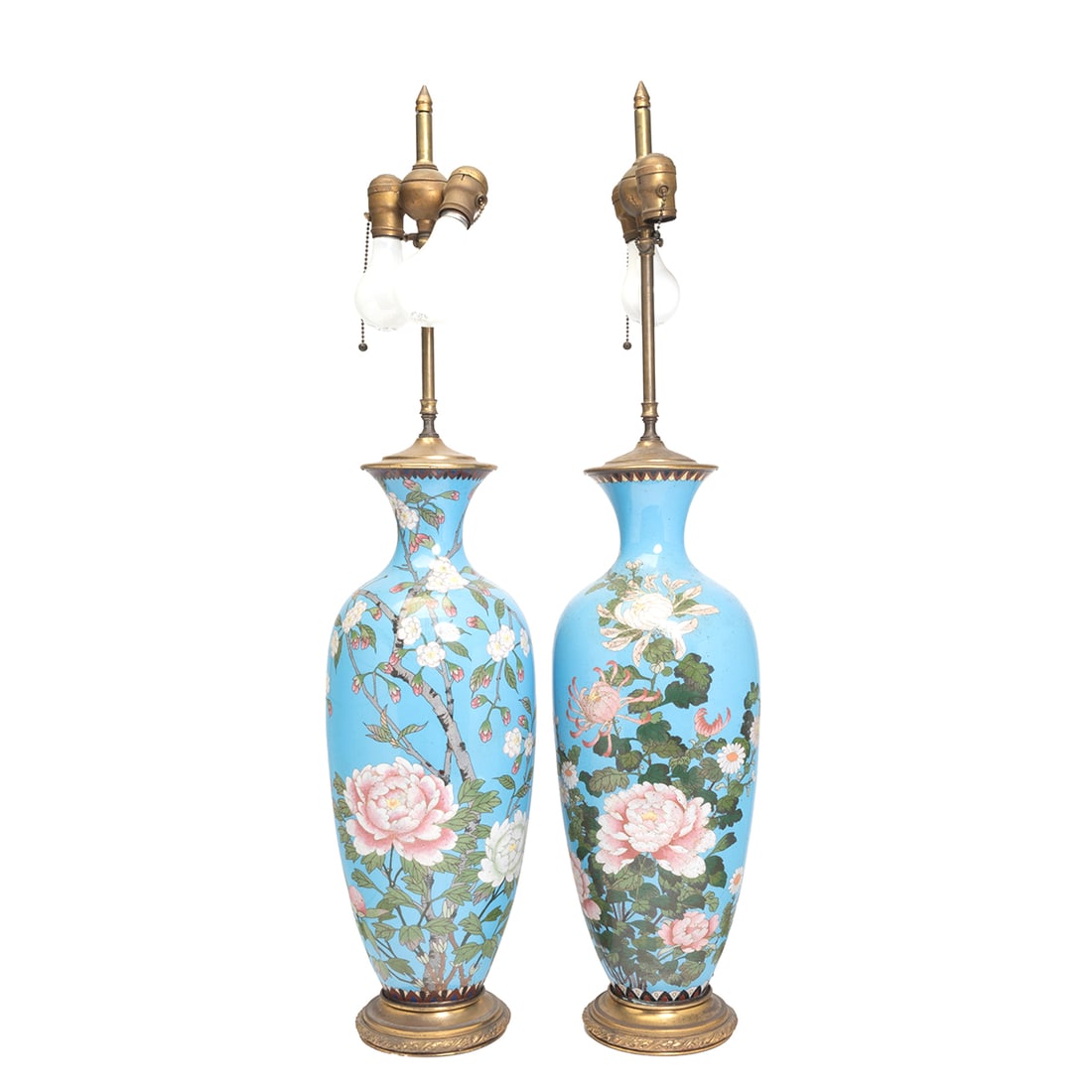 Pair of Japanese Cloisonne Floral Vase Lamps (1 of 3)