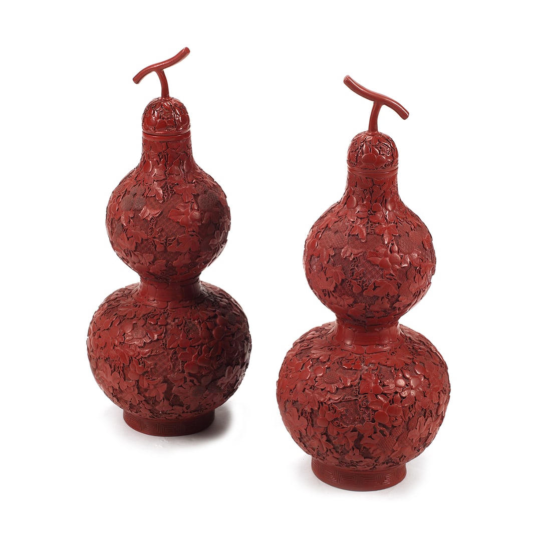 Pair of Chinese Cinnabar Double Gourd Vases (1 of 5)