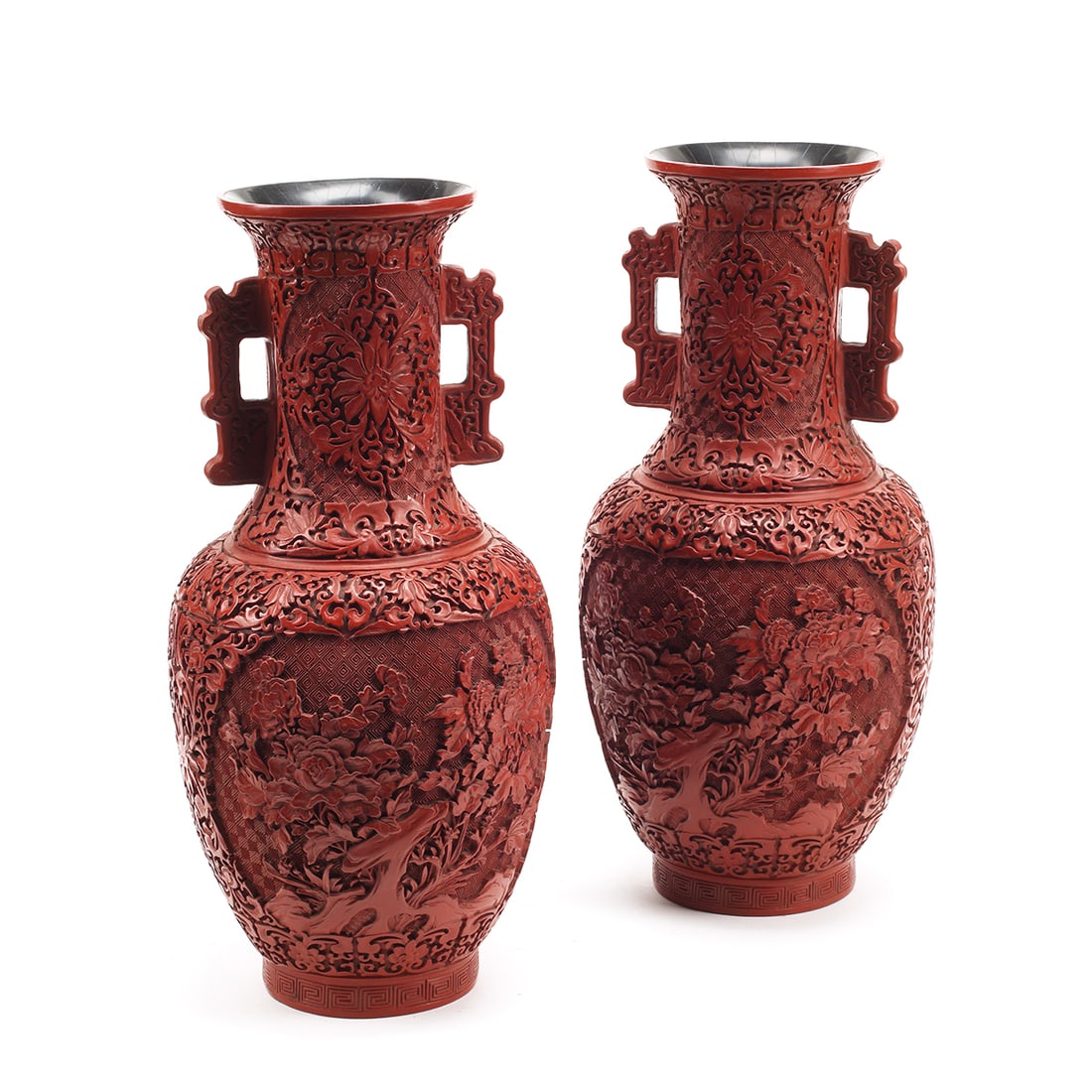 Pair of Chinese Cinnabar Two Handled Vases (1 of 4)