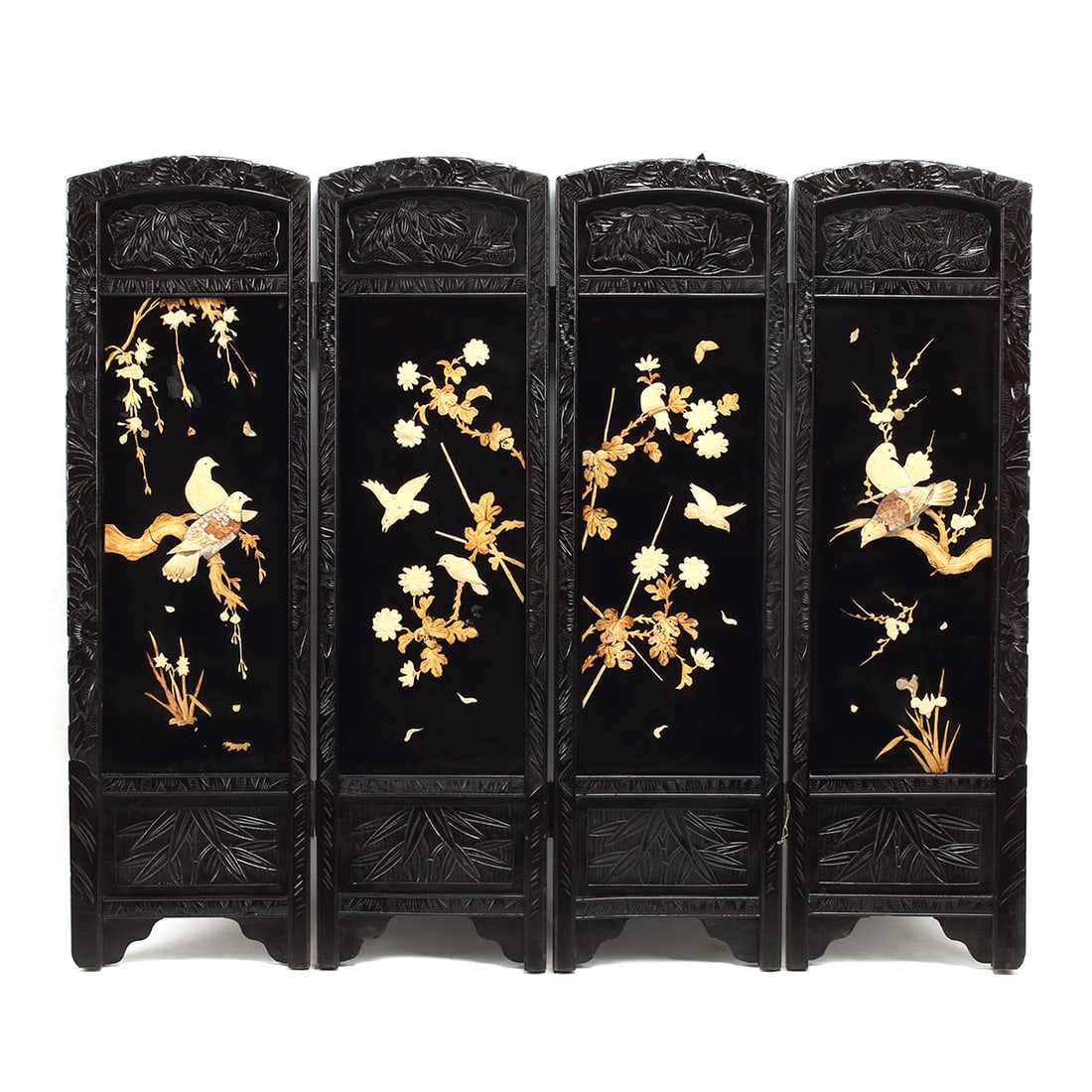 Japanese Inlaid Four Panel Screen (1 of 4)