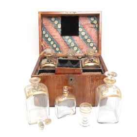 Victorian Yew Traveling Decanter Set