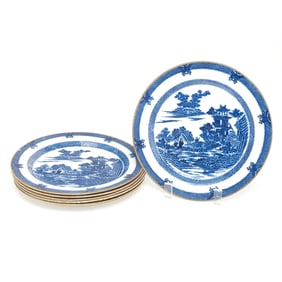 Six English Pearlware Plates, Canton Pattern