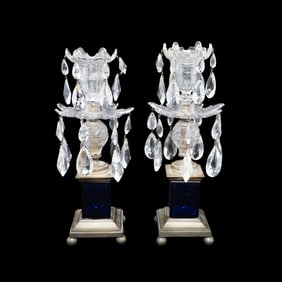 Pair of Victorian Bronze and Glass Candlestick Lusters