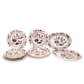 Nine English Ironstone Imari Dishes