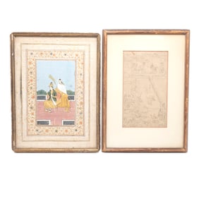 Two Mughal School Pieces, Painting and Drawing