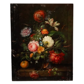 Unframed Floral Oil on Board, Signed.