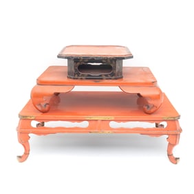 Group of Three Assorted Japanese Red Lacquer Trays