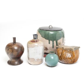 Five Pieces Japanese Pottery Vessels