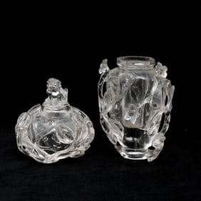 Group of Two Chinese Carved Crystal Vases