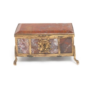 Red Hardstone Gilt Brass Footed Box