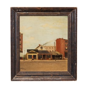 Gerritt Smith Rice, New Haven Scene, Midas Bros, oil