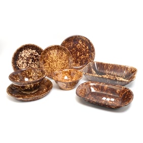 Lot of Rockingham Type Treackle Glaze Dinnerware