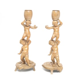 Pair of Figural Bronze Candlesticks, Mathurin Moreau