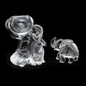 Two Chinese Carved Glass Figures