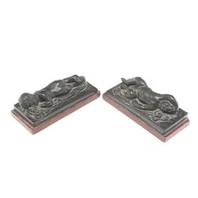 Pair of Figural Patinated Bronze Bookends