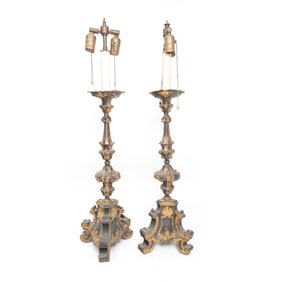 Pair of Italian Baroque Style Tole Table Lamps
