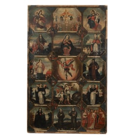 Spanish Colonial School, Religious Saints, oil.