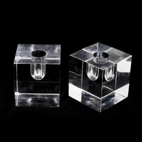 Pair of Steuben Glass Block Candlesticks