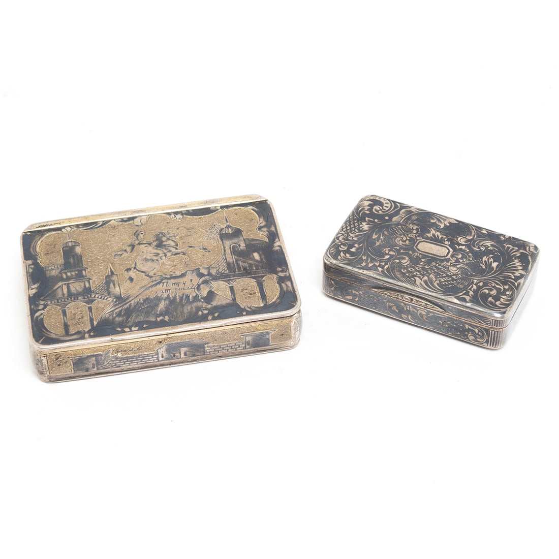 Two Russian .84 Silver Niello Snuff Boxes (1 of 2)