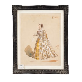 Framed Antique Fashion Illustration, Signed.