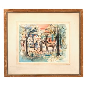 French School, Playground Carousel, watercolor