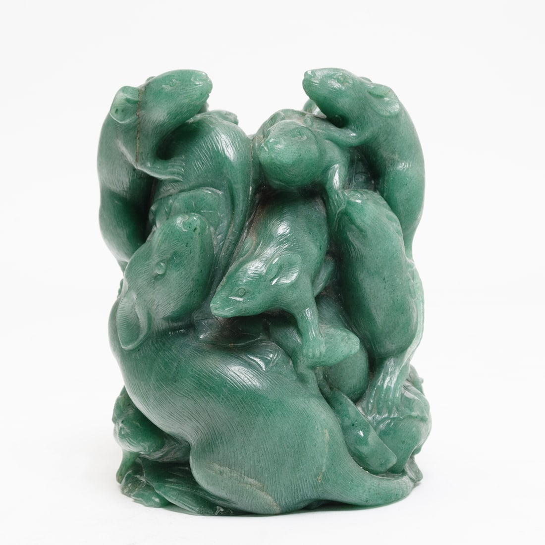 Chinese Carved Green Hardstone Rat Figural Grouping (1 of 3)