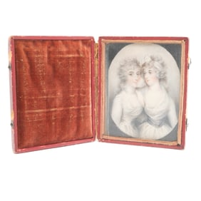 19th C Double Portrait Miniature, Manner of Reynolds