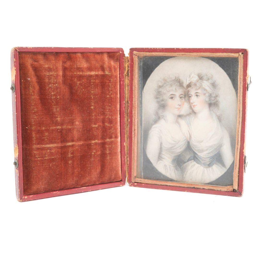 19th C Double Portrait Miniature, Manner of Reynolds (1 of 2)
