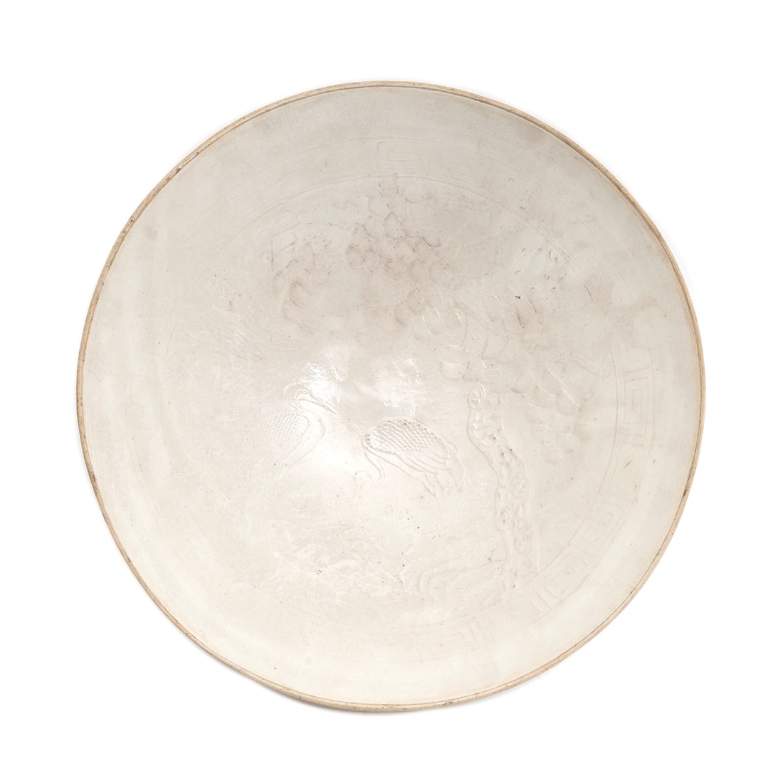 A Chinese Large Ding Type Bowl 'Pine and Crane' Motif (1 of 4)