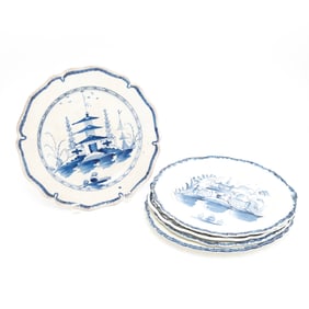 Five English Pearlware Shell and Drape Edge Dishes