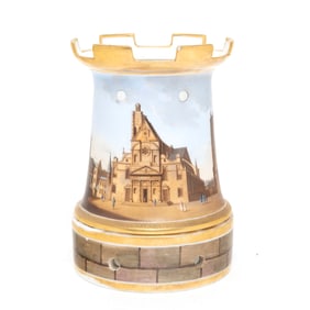 French Porcelain Two Part Veilleuse with Views of Paris