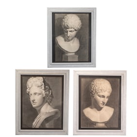 Three Framed Italian Charcoals of Marble Busts.