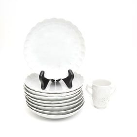 Blanc de Chine Porcelain Foliated Dishes and a Cup